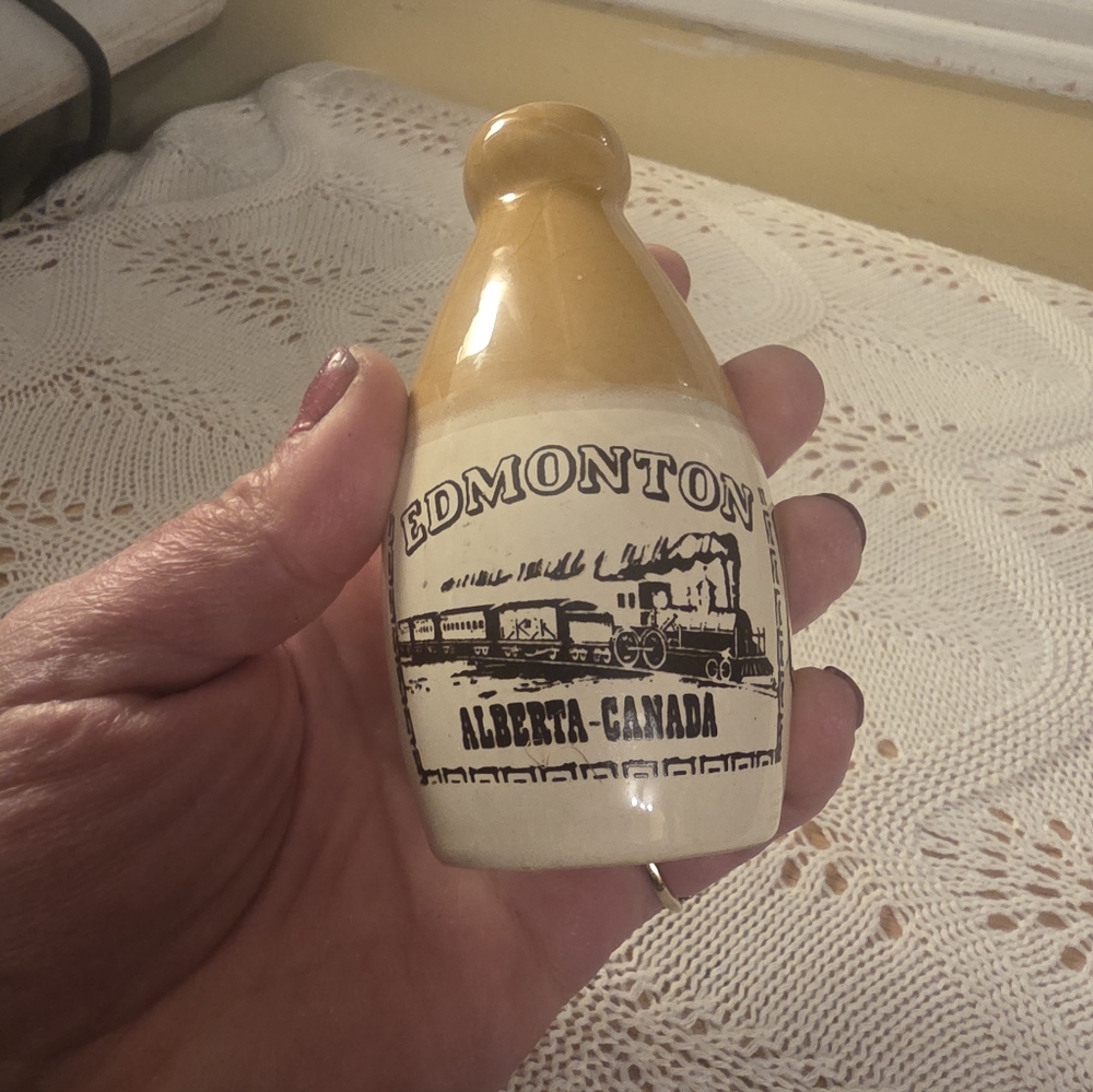 Edmonton Alberta, Canada Mini Stoneware Jug Or Bottle Vintage Souvenire